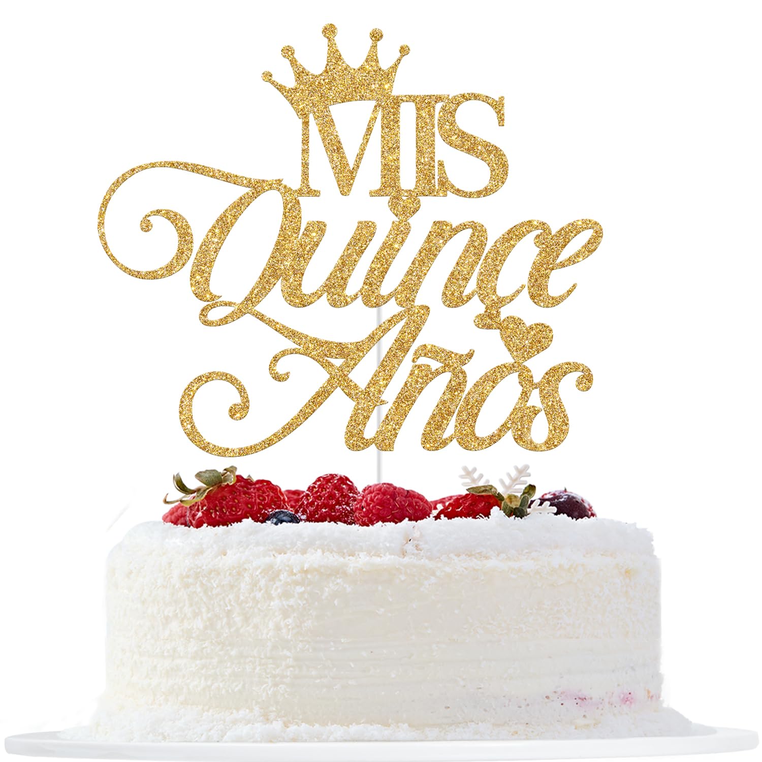 Mis Quince Anos Cake Topper, Happy 15th Birthday Cake Topper, Feliz 15 Anos, Hello 15, 15th Birthday Party Decorations (Gold Glitter)