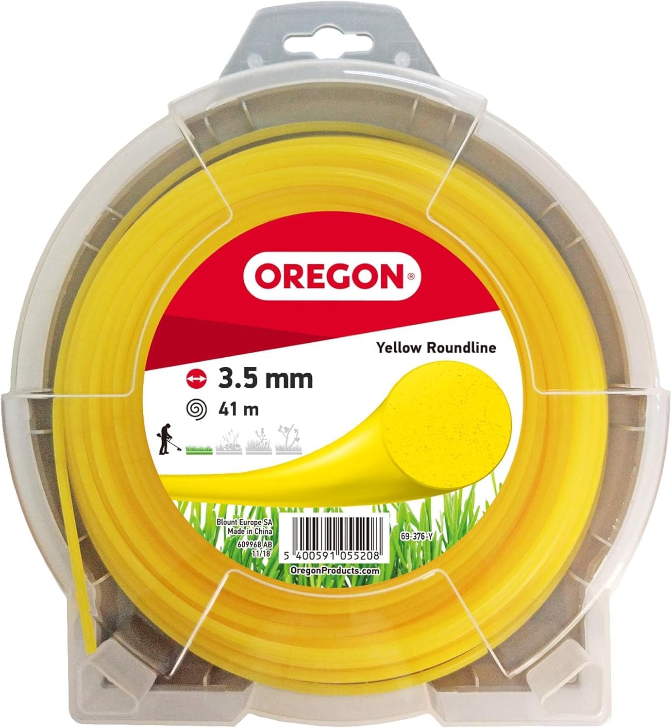 Oregon Yellow Round String for Brushcutter 3.5 mm, High Grass, Weed and Dense Vegetation, High Strength Nylon Thread, Compatible with Most Models, 3.5 mm x 124 m (69-377-Y)