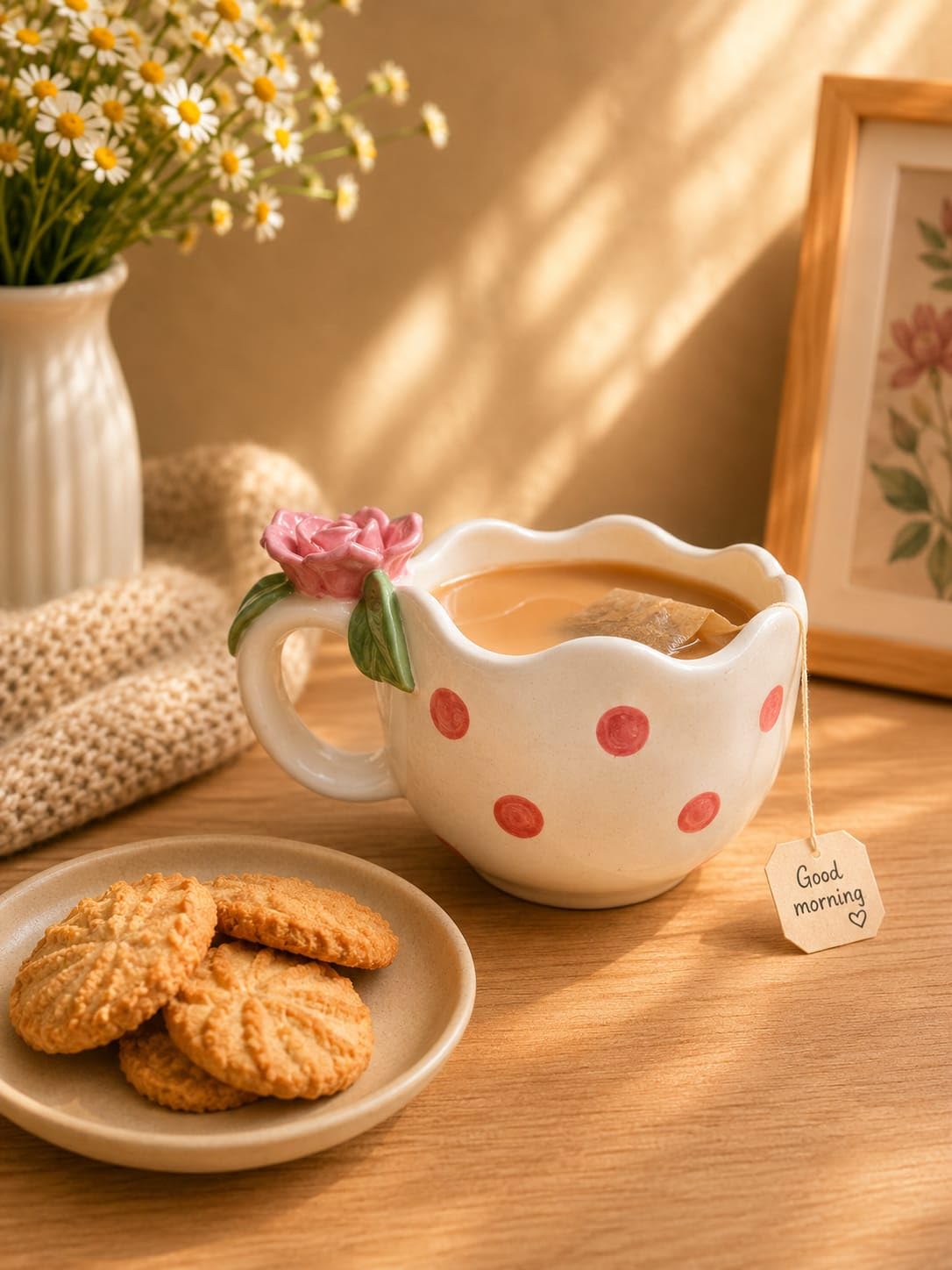 Handcrafted Ceramic Flower Coffee Mug | 350 ml White Floral Tea & Coffee Cup | Cute Aesthetic Ceramic Mug | Microwave & Dishwasher Safe | Coffee Mug for Home, Office & Gifting-image-8
