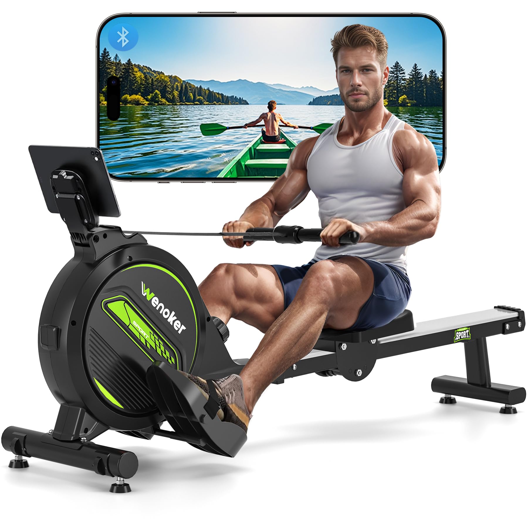 HOP-Sport® Rameur d'appartement Pliable magnétique HS-080R Aspen, 16 Niveaux de résistance à 30 kg, Écran LCD, Support Tablette, Capacité de Charge 120 kg, pour la Maison
