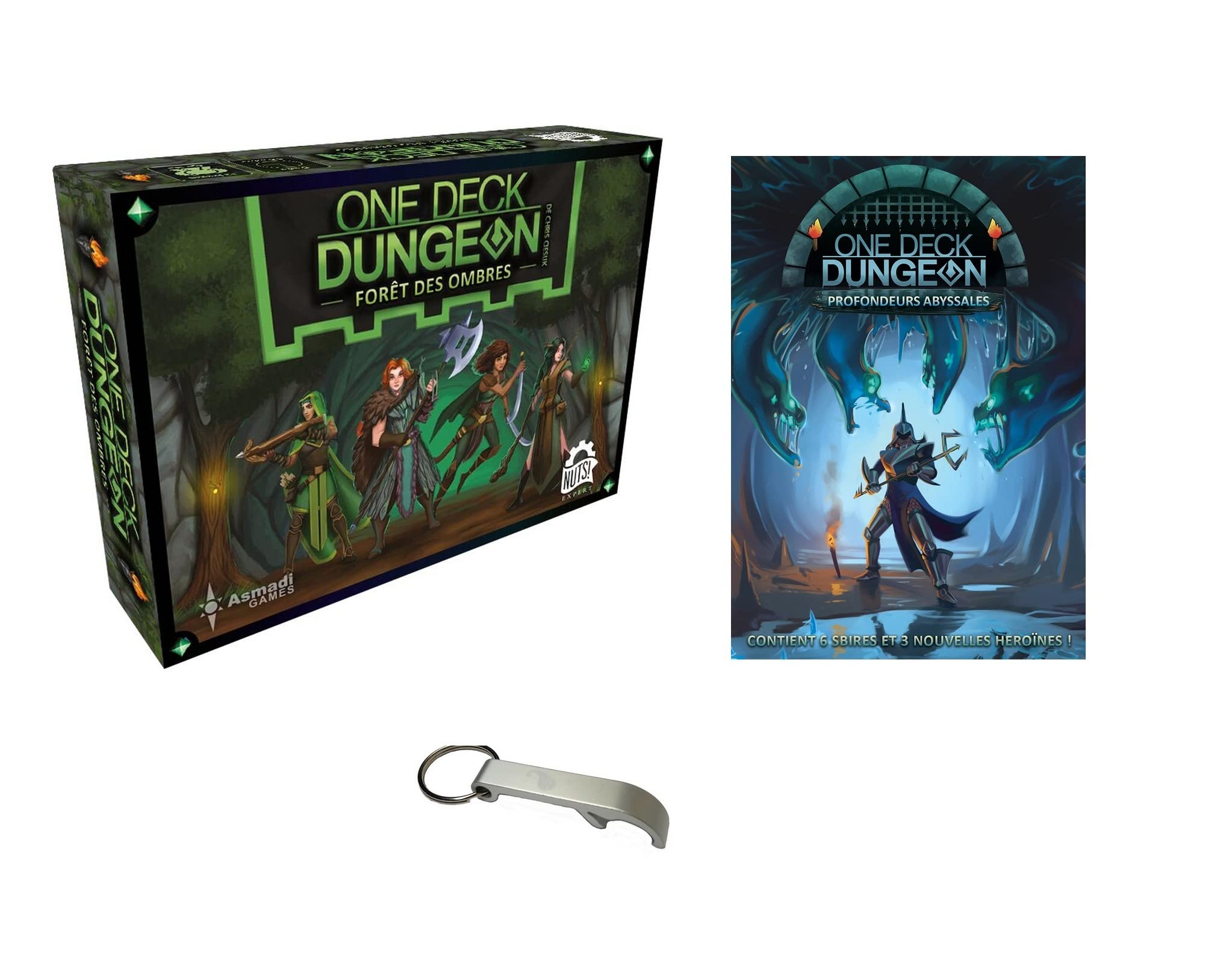 One Deck Dungeon Forêt des Ombres en Français + Extension Profondeurs Abyssales + 1 Décapsuleur Blumie - Jeu de Société Coopératif - 1 à 2 Joueurs - À partir de 14 Ans
