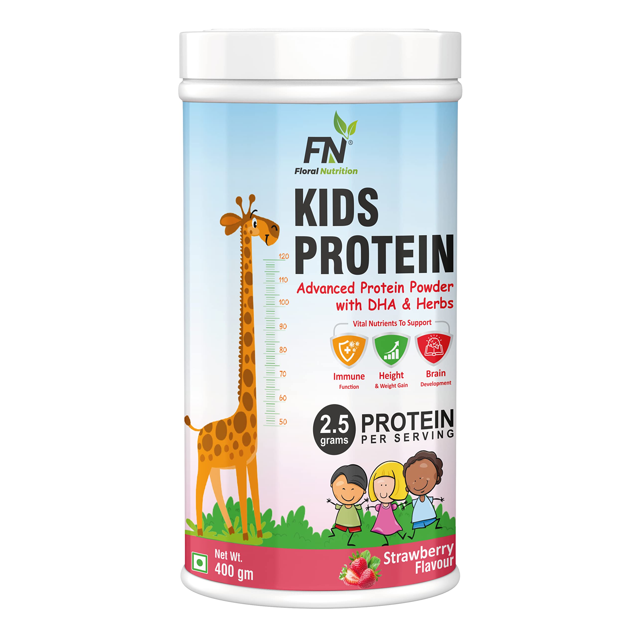 Kids Protein Powder with DHA,Vitamin-D for Growth,Immunity, Active and Strong Kids - 400gm Strawberry Flavor