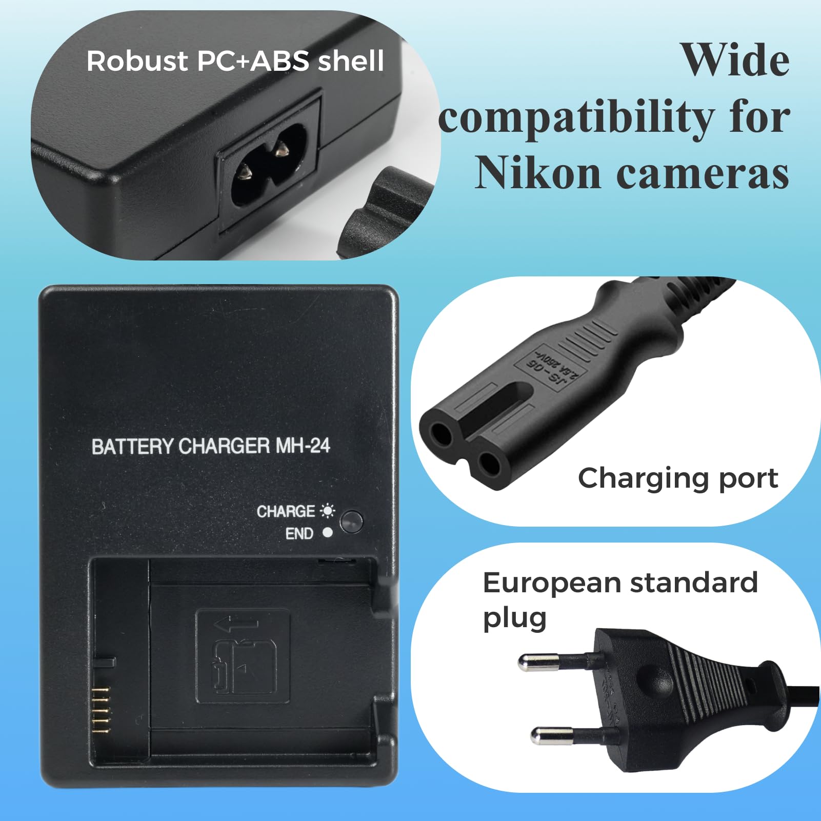 MH-24 caricabatterie rapido per Nikon D3100 D3200 D3300 D3400 D3500 D5100 D5200 D5300 D5500 D5600 P7000 P7100 P7700 P7800 – Fotocamere Alimentazione Compatibile Con EN-EL14 EN-EL14A, nessuna batteria