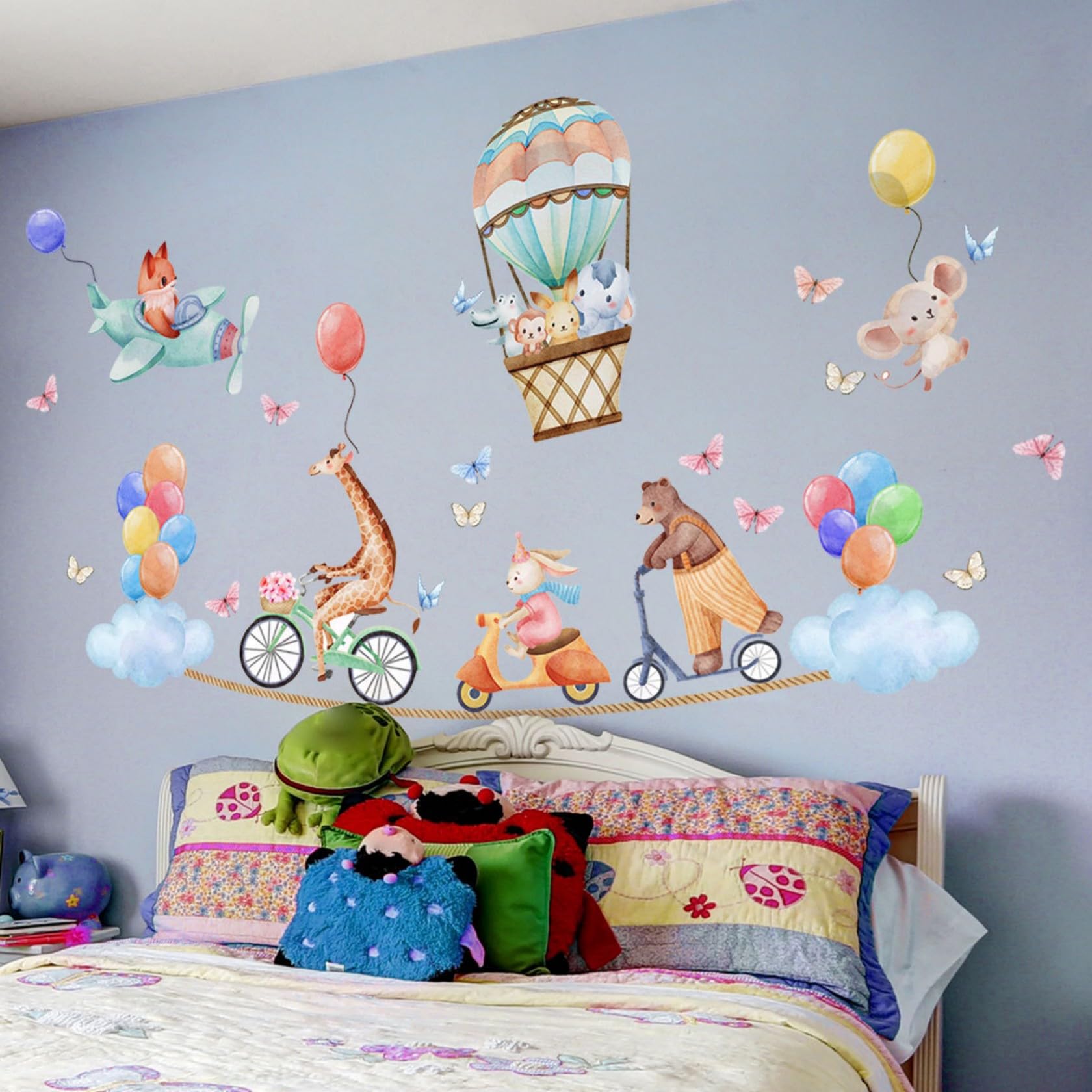 Lekabee Animals Wall Decals,Elephant Giraffe Rabbit Bear Balloon Clouds Wall Stickers Baby Nursery Kids Bedroom Living Room Wall Decor - Image 4