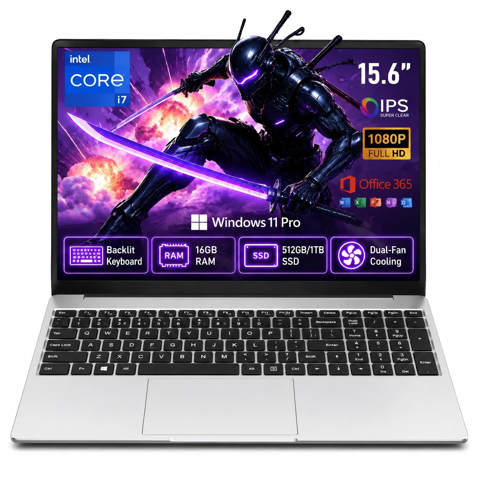 Gaming Laptop 2026,Office &amp; Windows 11 Pro Laptops with 16GB RAM 512GB SSD | Intel Core i7 Processor(Beat i5),15.6" FHD,Backlit Keyboard,2 Yr-Warranty Laptop Computer for College Student Business Gamer