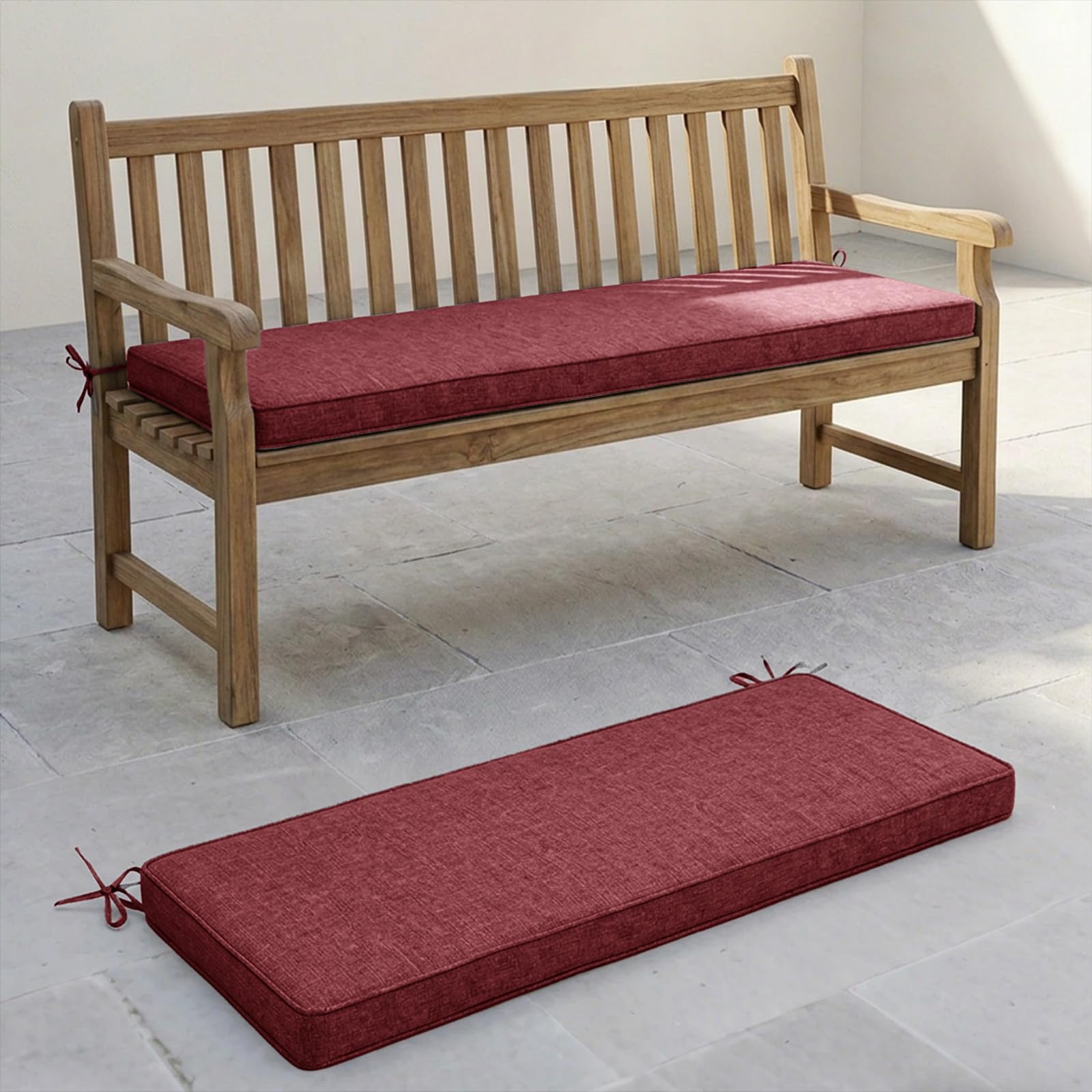 Aocase Bench Cushion Indoor/Outdoor - Non-Slip Seat Pad for Bay Windows 155x60cm, Garden Bench Cushion with Zipper Soft Replacement Thick Rectangle Seat Pad for Patio Kitchen Dining Chairs,Wine Red