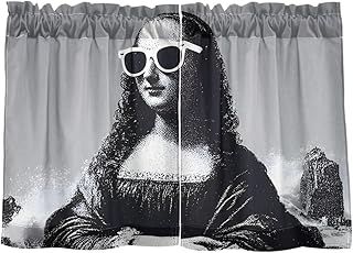 Kitchen Curtains Cool Mona Lisa Print 2 Panels, Half Window Short Rod Pocket for Bedroom Living Room 27×24 in