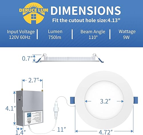 Miniatura 5 de Paquete de 6 luces empotrables LED ultrafinas de 4 pulgadas, 5000 K, iluminación empotrada superbrillante de 4 pulgadas, luz LED empotrable para
