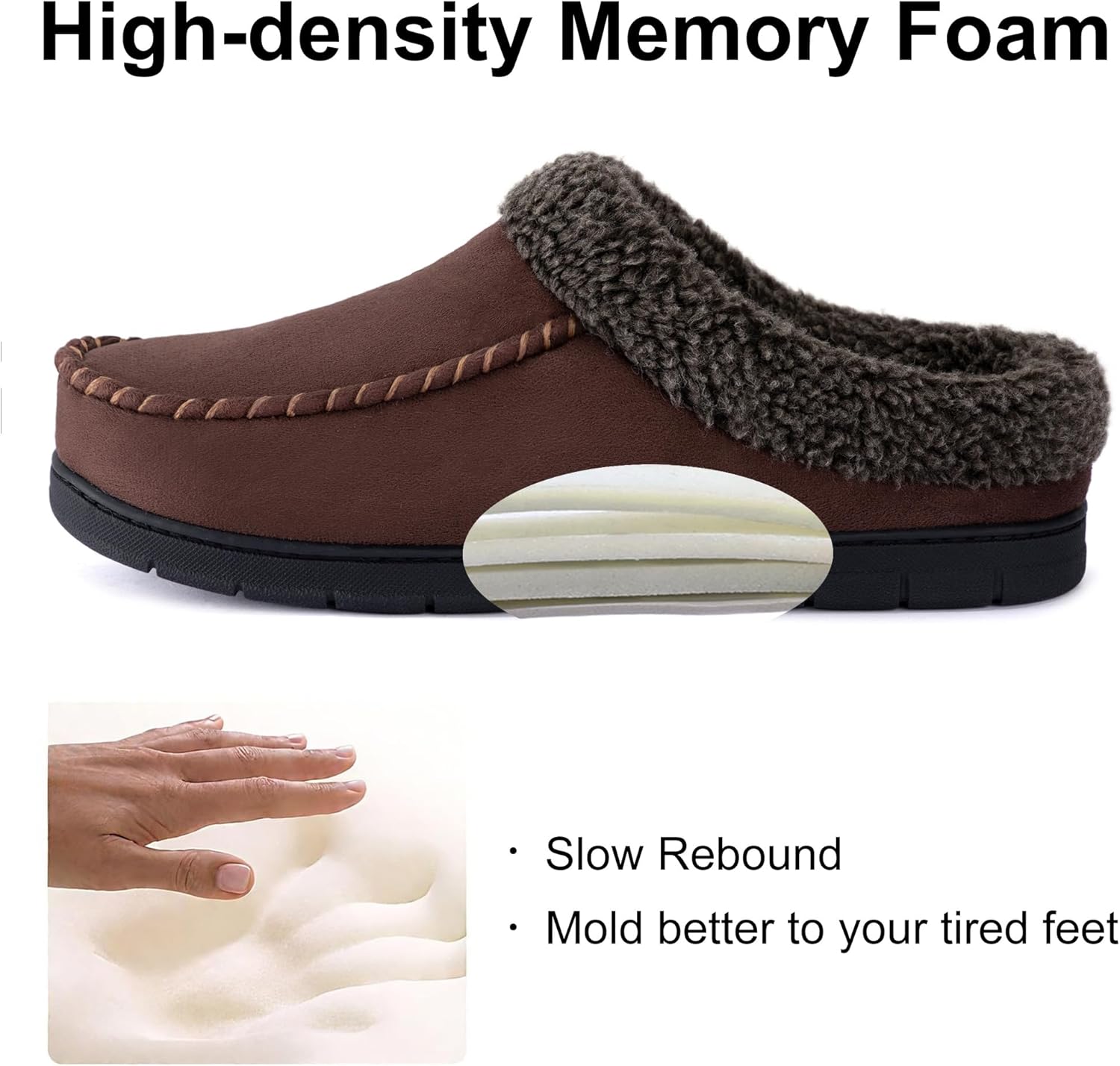 ULTRAIDEAS Men's Warm Fuzzy Moccasin Clog Slipper, Slip on Winter Comfy Indoor/Outdoor House Shoes - Image 5