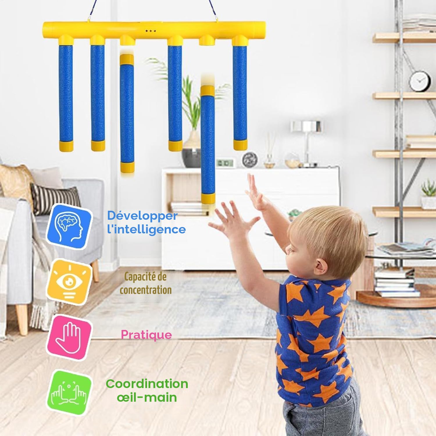 Jouet d'Entraînement à la Réaction avec Bâtons Tombants - Jeu de Capture de la Coordination Œil-Main pour Enfants et Adultes - Défi Réflexe (A)
