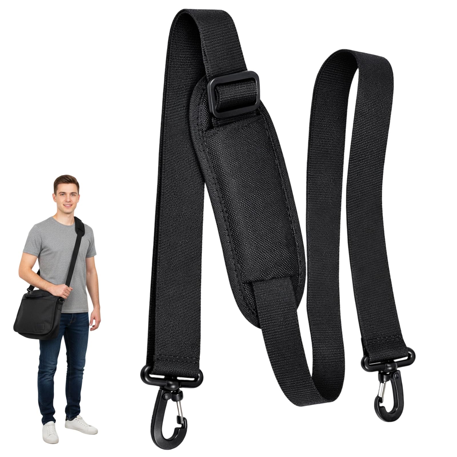 Bag Strap, Golf Bag Strap, Shoulder Straps For Bags, Adjustable Straps with Thick Padded, Durable Shoulder Strap, For Messenger,Laptop Cases,Sports Bags, 62.99x1.5in (Black)