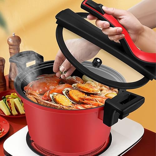 Olla a presión de aleación de aluminio roja olla a presión de 4 L para estufa de gas horno eléctrico olla de inducción y horno de cerámica olla a