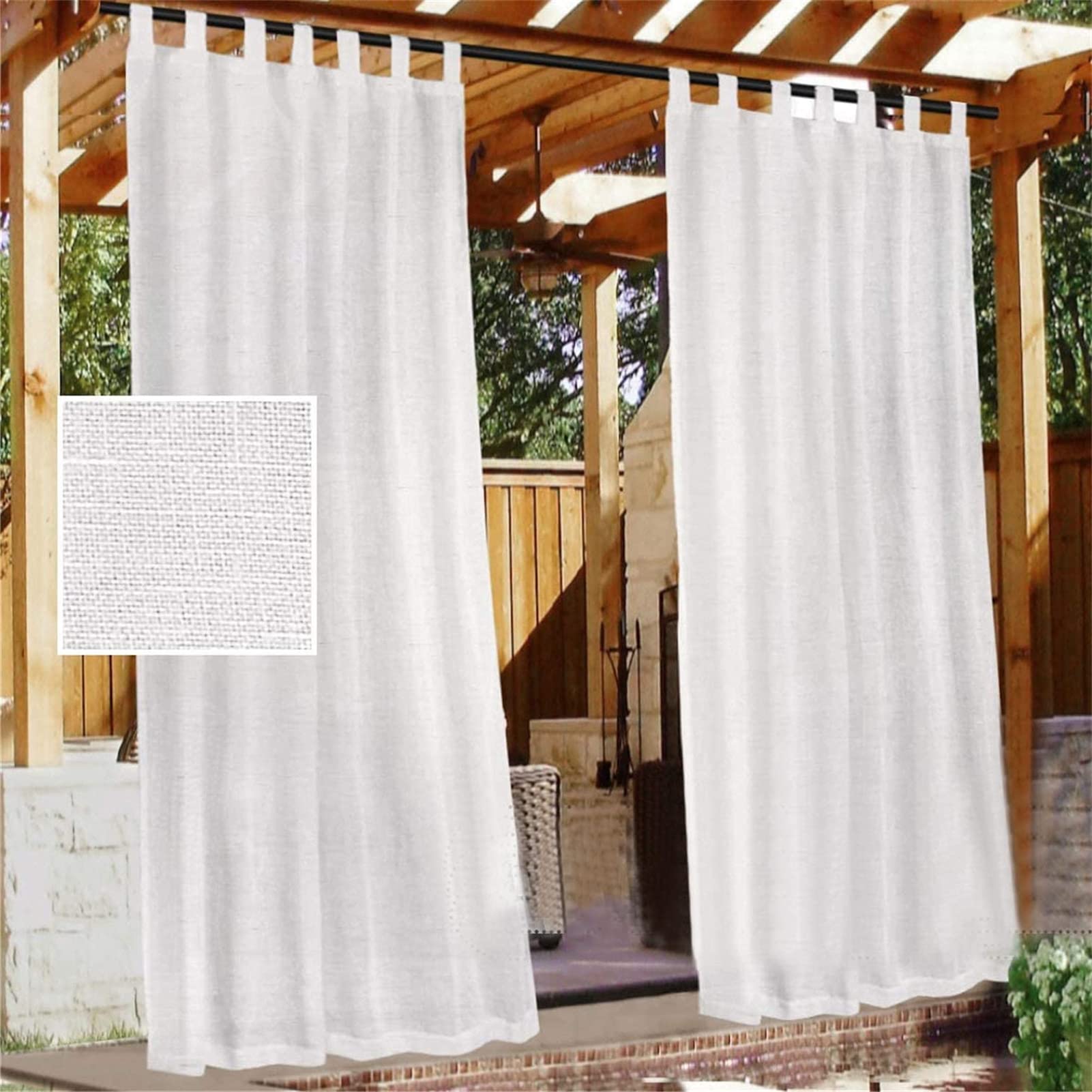 Gazebo Patio Outdoor Linen Sheer Curtains Waterproof-Garden Blackout Thermal Insulated Sun Shades Tab Top Privacy Curtain for Outside Pergola Porch (52x84in | 132 * 213cm,White)