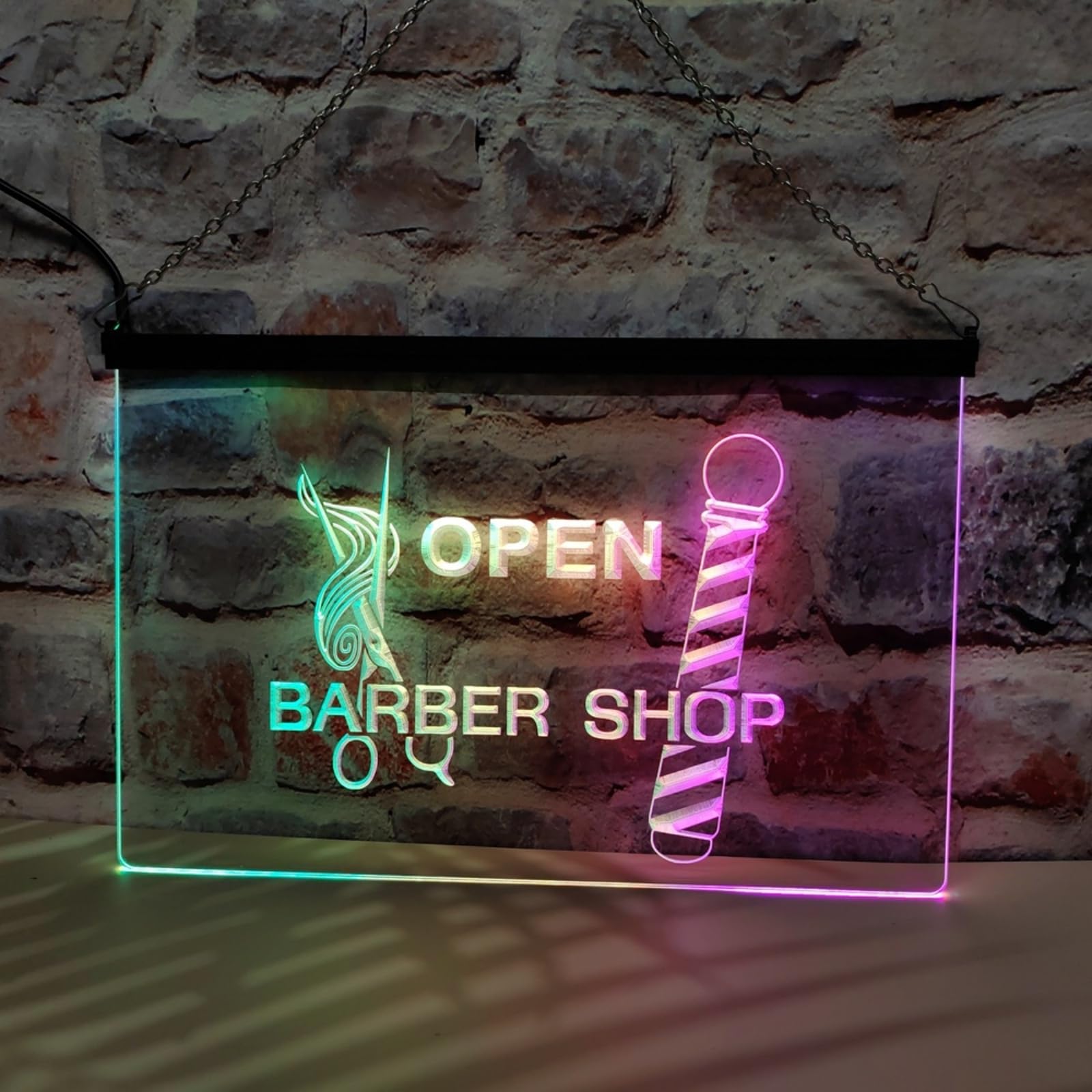 Barber Shop Open Neonowy napis do dekoracji ścian, sterowany za pomocą aplikacji, z możliwością ściemniania, zasilany przez USB, idealny do salonu fryzjerskiego,30x20cm