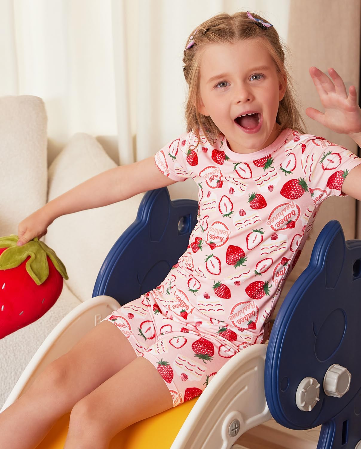 Bamboo Viscose Toddler Girls Kids Short Sleeve Pajamas 5-6T Years Strewberry Cake Summer Cool Soft 2pcs Set Pjs Pyjamas Jammies - Image 3