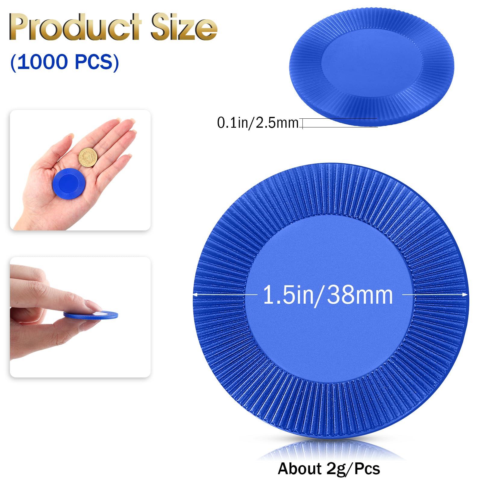 Leitee Lot de 1 000 jetons de poker en plastique de 38 mm emboîtables - Jetons de poker légers - Jetons de bingo vierges pour adultes - Carte de récompense (bleu)