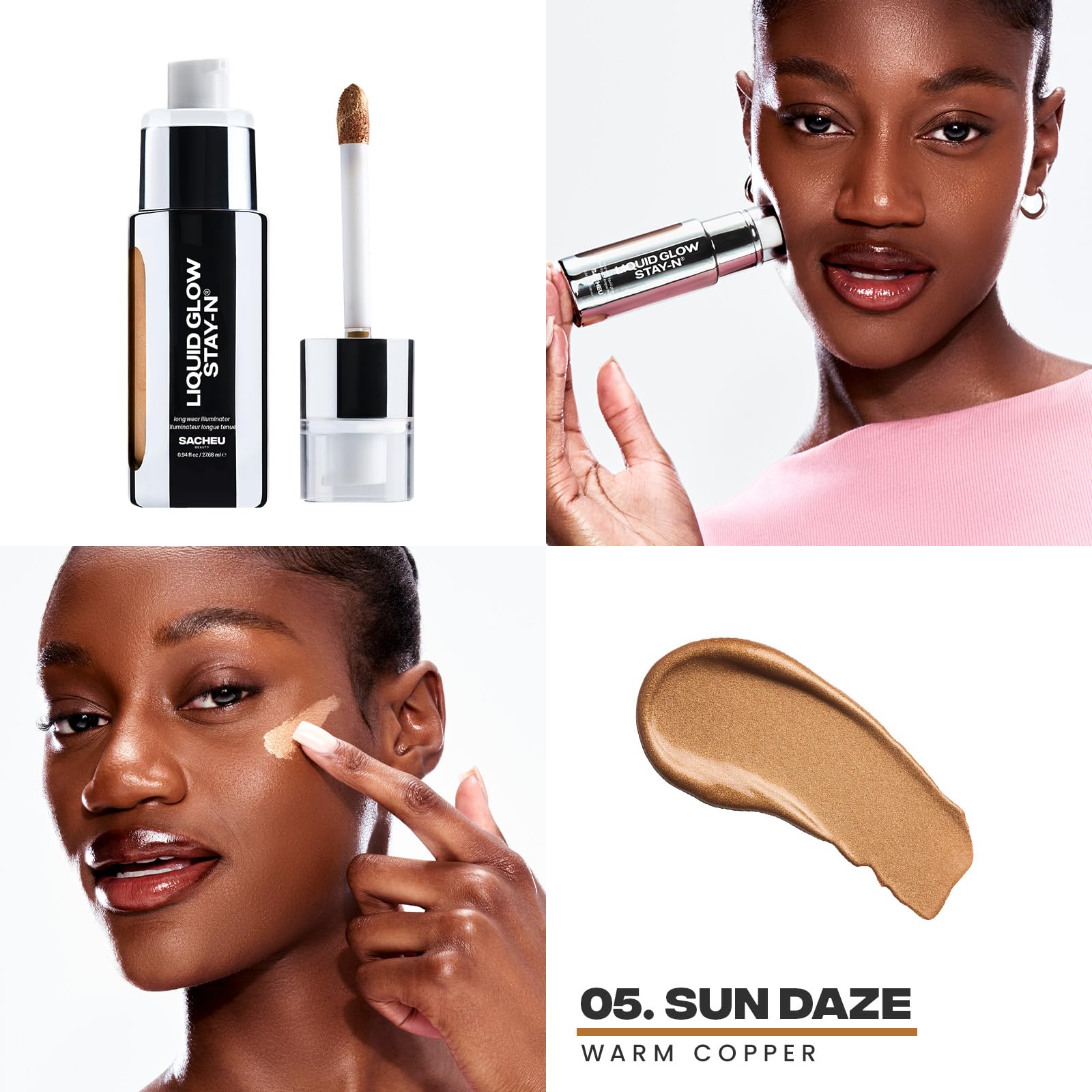Sacheu Liquid Glow STAY-N Liquid Highlighter & Illuminator Makeup - 30ml Long Lasting Luminous Glow Lightweight Dewy Finish, Sun Daze - Image 2