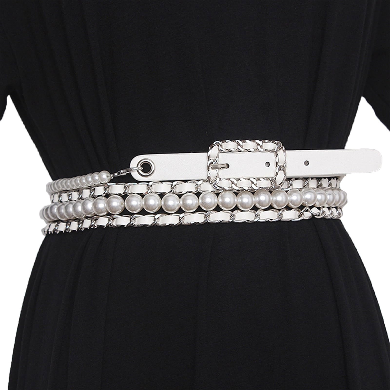 Pearl Decor Chain Belt for women 43” Amazon.com: Fashion Versatile Pearl Decoration Leather Belt  main image 2