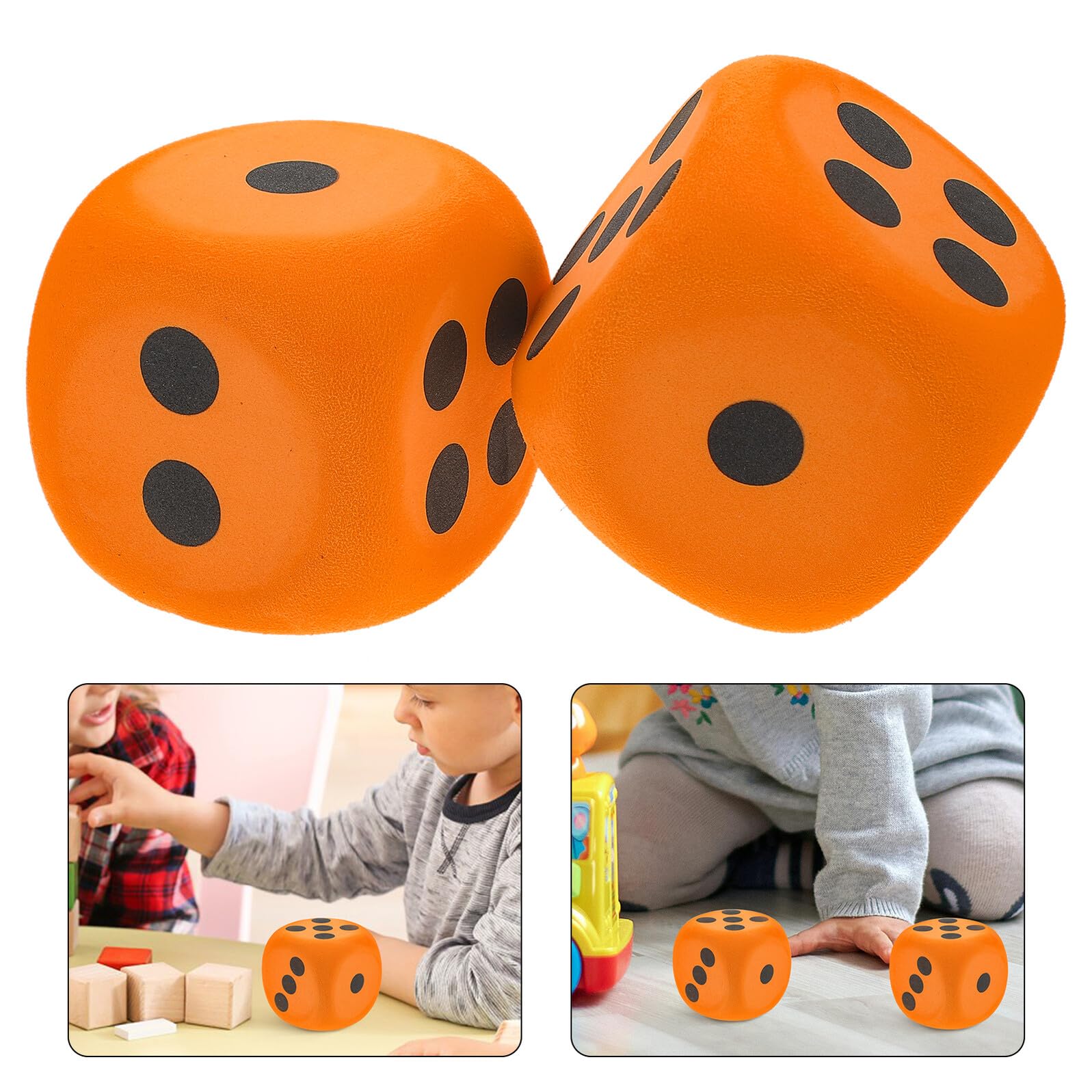 Pack De 2 Dados De Juego Grandes De EVA – Naranja, 8 Cm, Esquinas Redondeadas, Multifuncionales Para Fiestas, Juegos De Mesa Y Actividades Infantiles