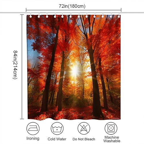 Miniatura 9 de Cortina de ducha de hojas de arce roja, rústica, estética, luz escénica, sol, otoño, moderno, bosque de árboles, naturaleza, juego de decoración de