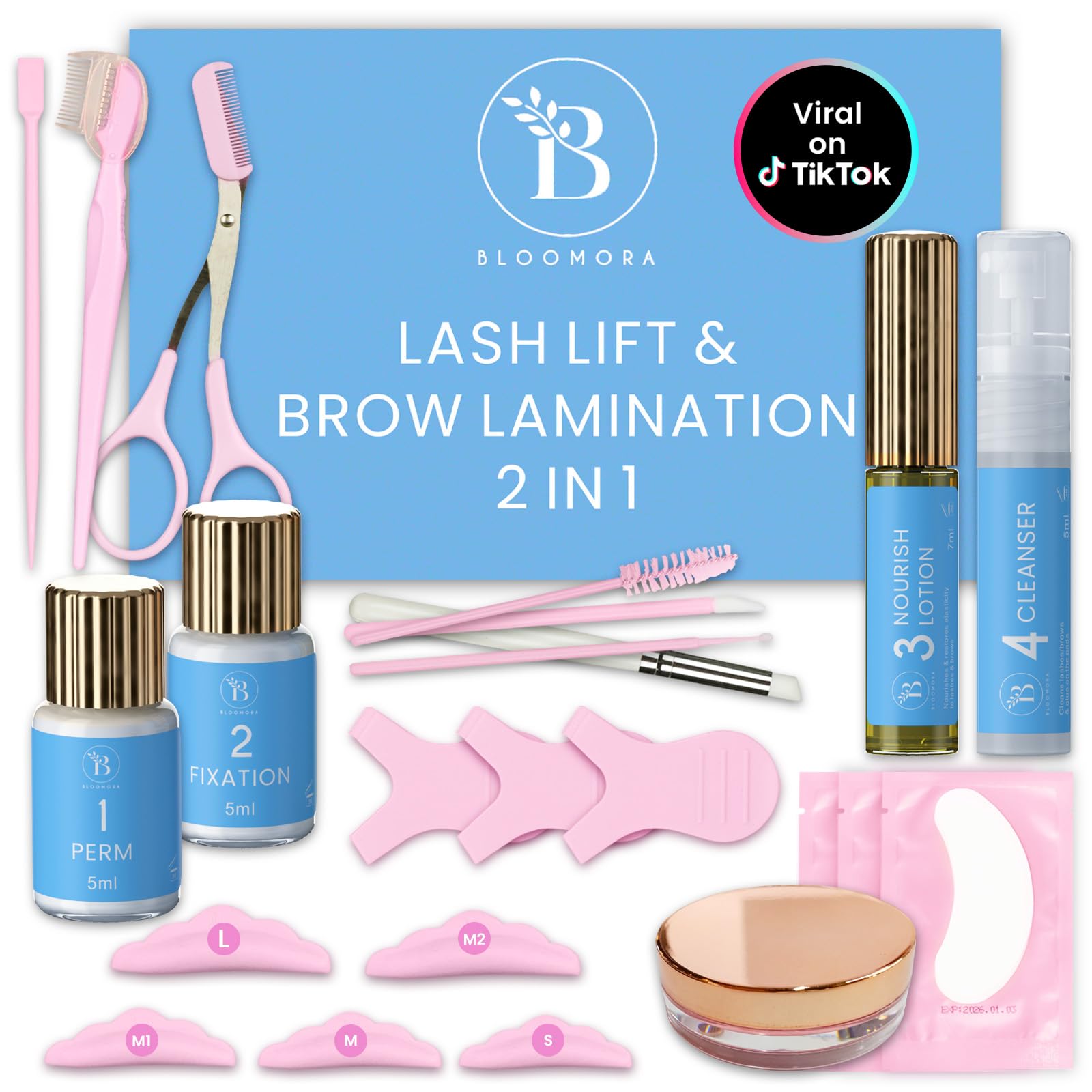 Lash Lift Kit, Eyebrow Lamination Kit, 2-in-1 Solution, At Home Brow Lamination Kit, Eyelash Lift, Lasts 6-8 Weeks, 15 Applications, DIY Perm Kit for Eyelashes and Brows