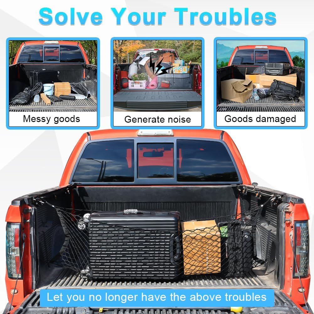 Cargo Net for Pickup Truck Bed, Envelope Style Mesh Elastic Truck Bed Net for Trunk Organizers and Storage with 10 Hooks Compatible with Silverado Ford F150 GMC(51x17.7Inch)