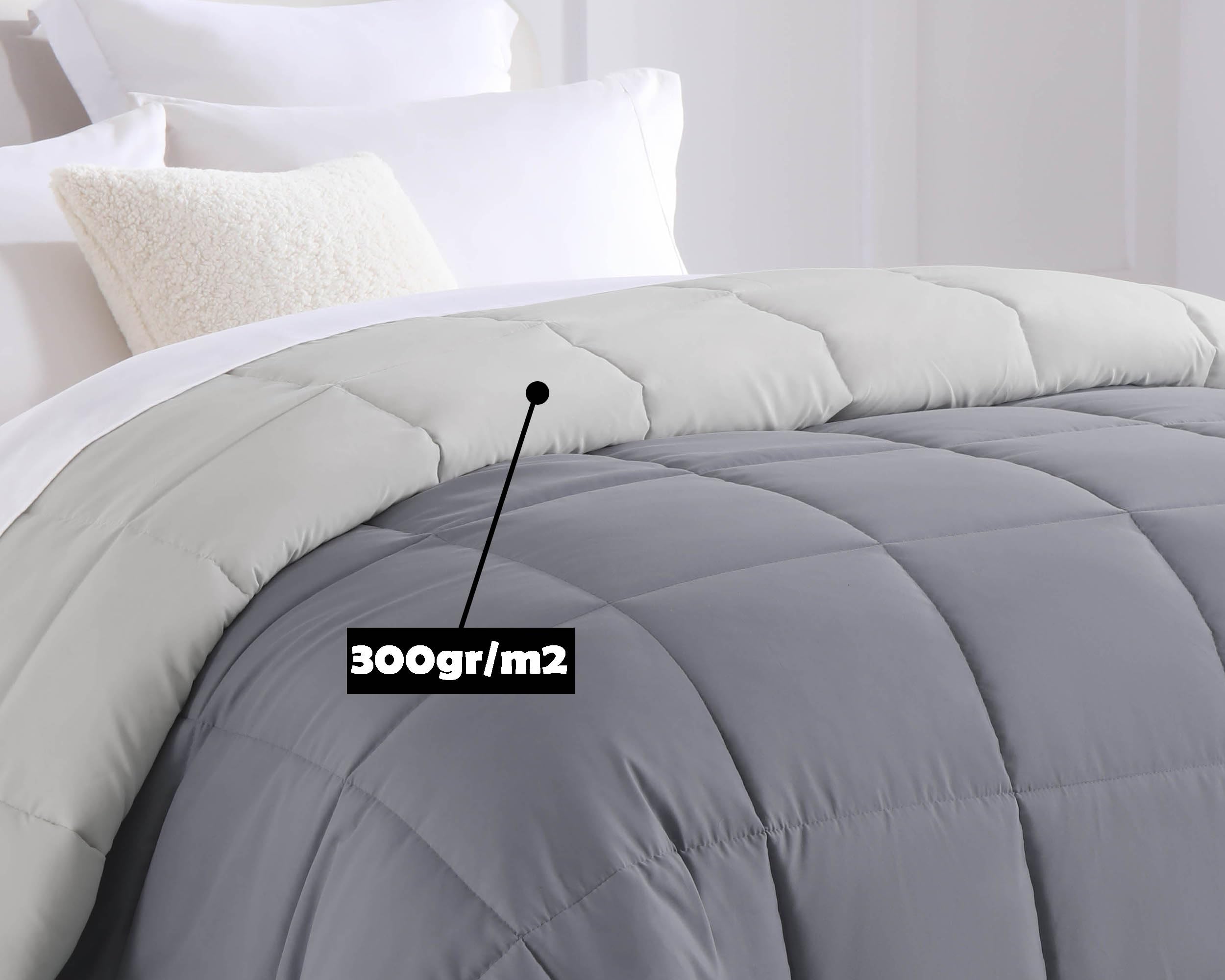 HOMEYA - Edredón de Fibra 300gr/m2 - Edredón Cama 150, Edredón Bicolor Reversible 240x220cm, Relleno Nordico 100% Poliester, Gris/Gris Claro