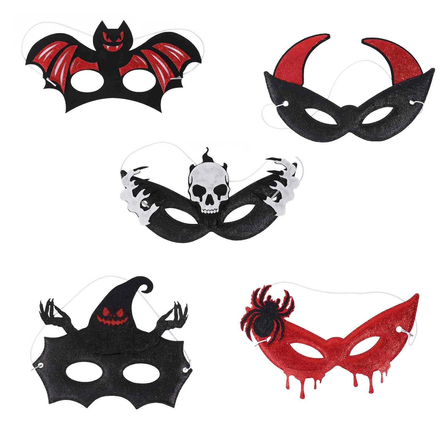 Lotsdonxia Halloween Masks Set, 5 Pieces Spider Bat Half Face