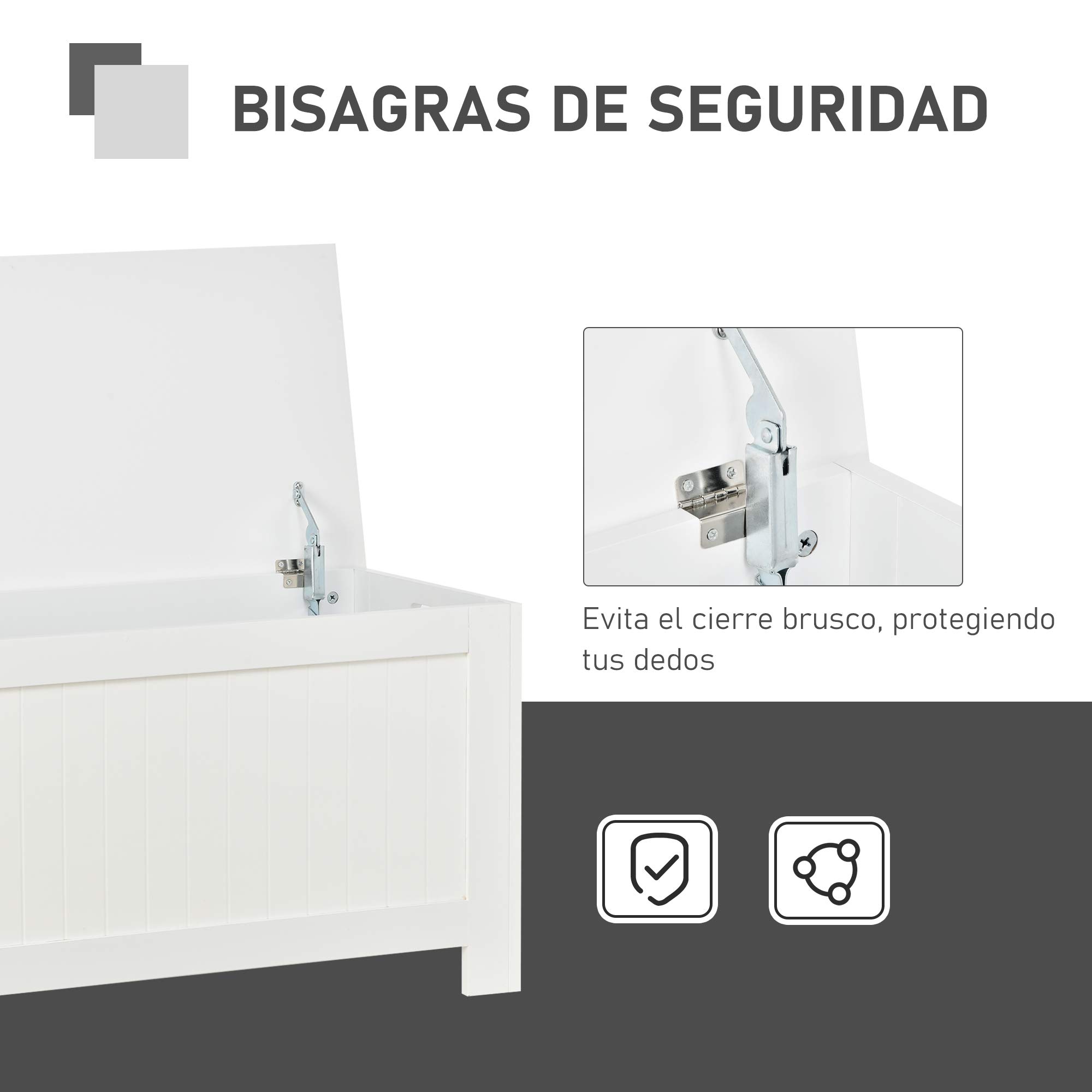 HOMCOM Baúl de Almacenaje para Dormitorio Banco de Almacenaje con Tapa Baúl de Almacenaje Versátil con Bisagra de Seguridad para Pasillo Salón 81x40x46 cm Blanco