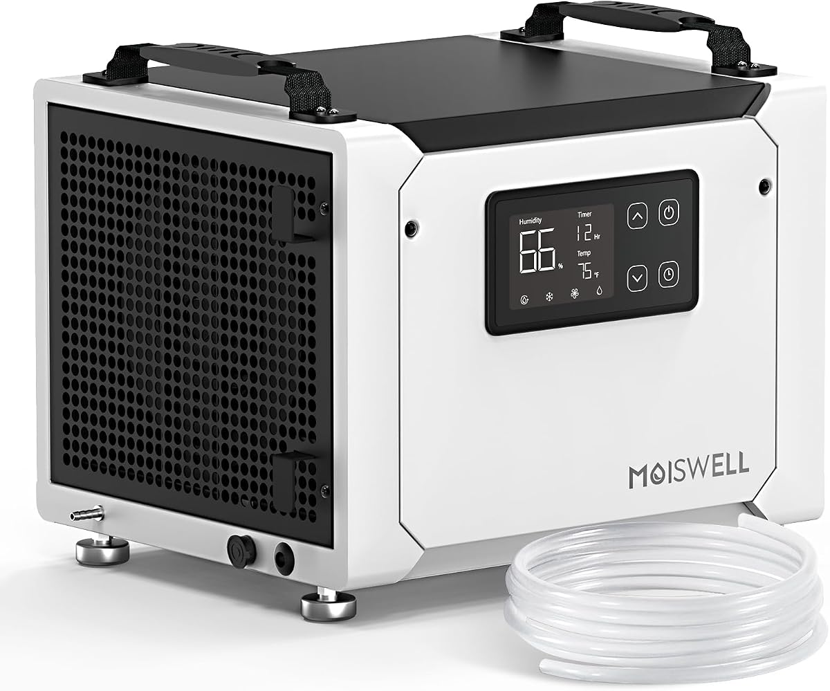 Deshumidificador comercial de 70 pintas con bomba, deshumidificadores portátiles para espacios de acceso para sótano y hogar, certificado de eficiencia Energy Star, descongelación automática | MOISWELL Defensor ME-7S