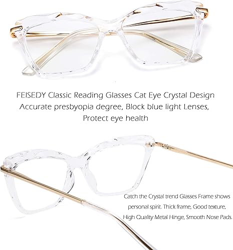 Vista 35 de FEISEDY Gafas de lectura de ojo de gato de cristal con bloqueo de luz azul para lector antifatiga ocular B2596 vino 1.0x