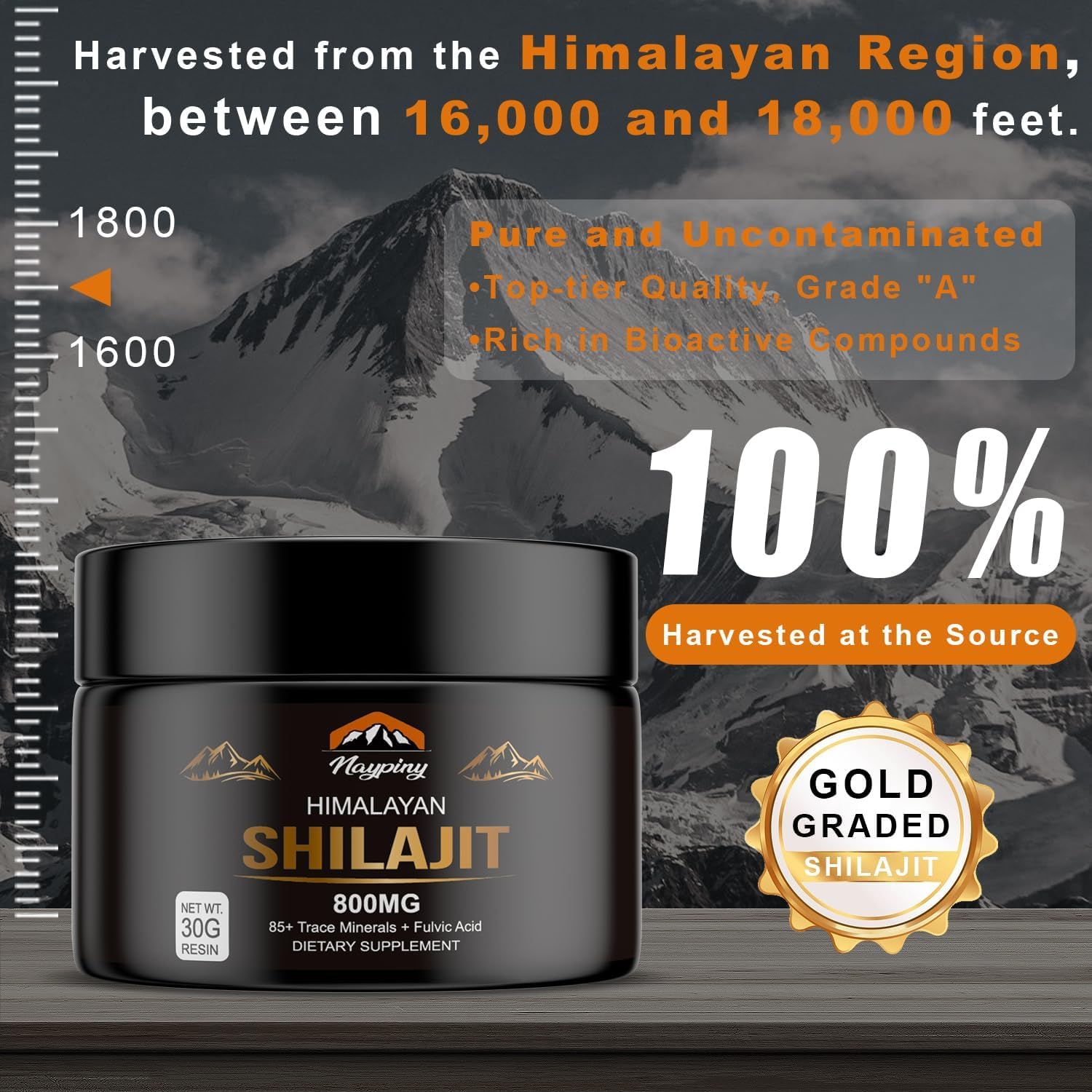 Shilajit Pure Himalayan Organic Resin - 800mg Gold Grade Shilajit Resin with Fulvic Acid & 85+ Trace Minerals Complex for Energy, Strength & Immunity, Shilajit for Men & Women, 30 Grams — Amazon image 2