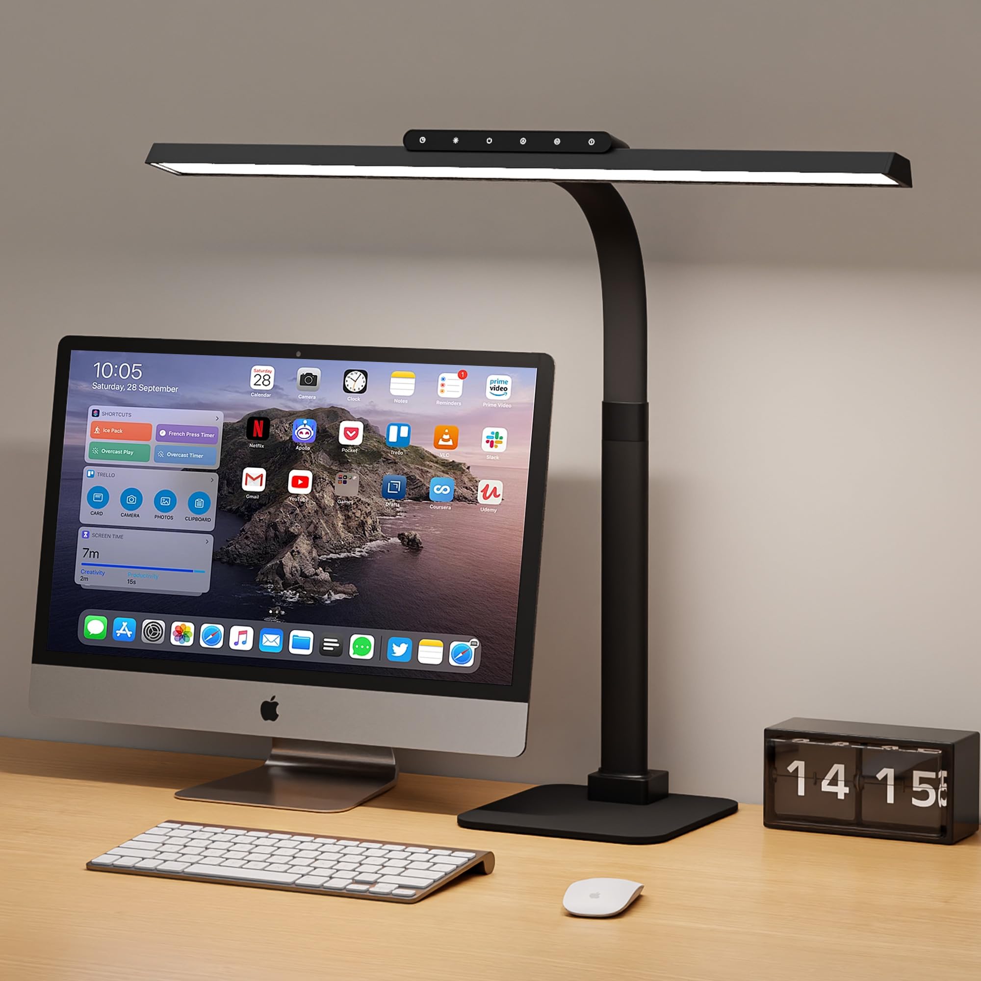 Desk Lamps for Office with Stable Base, 24W Touch Control Brightness Adjustable Tall Desk Lights, Eye-Caring Architect Task Light, Dimmable Brightness & Color Computer Lights for Desktop, Black-image-14