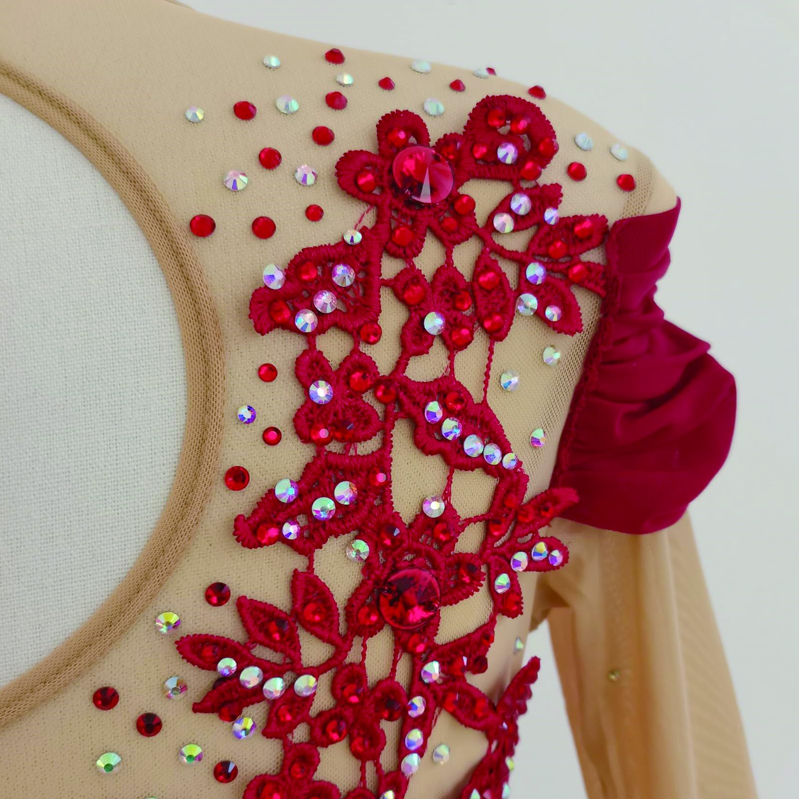 LIUHUO Vestito da pattinaggio artistico su ghiaccio ragazze donne maniche lunghe competizione eseguire elastico confortevole poliestere traspirante