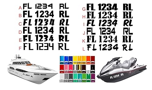 Miniatura 2 de Custom Boat Registration Numbers & Letters Set of 2 Vinyl Lettering Sticker Decals 20" x 3" (LIME GREEN, 1 SET)