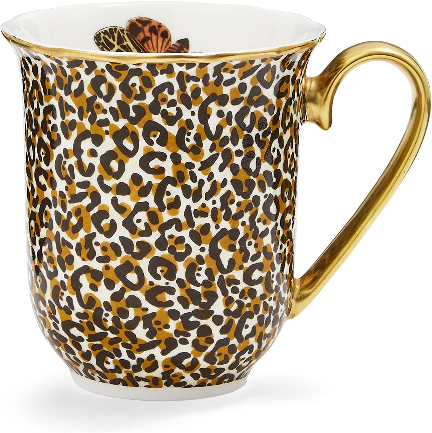 Spode Creatures of Curiosity Collection Leopard Print Coffee Mug, 12 Ounce, Gold Rim and Handle, Made of Fine China, Mugs for Coffee, Tea Cup, Hand Wash