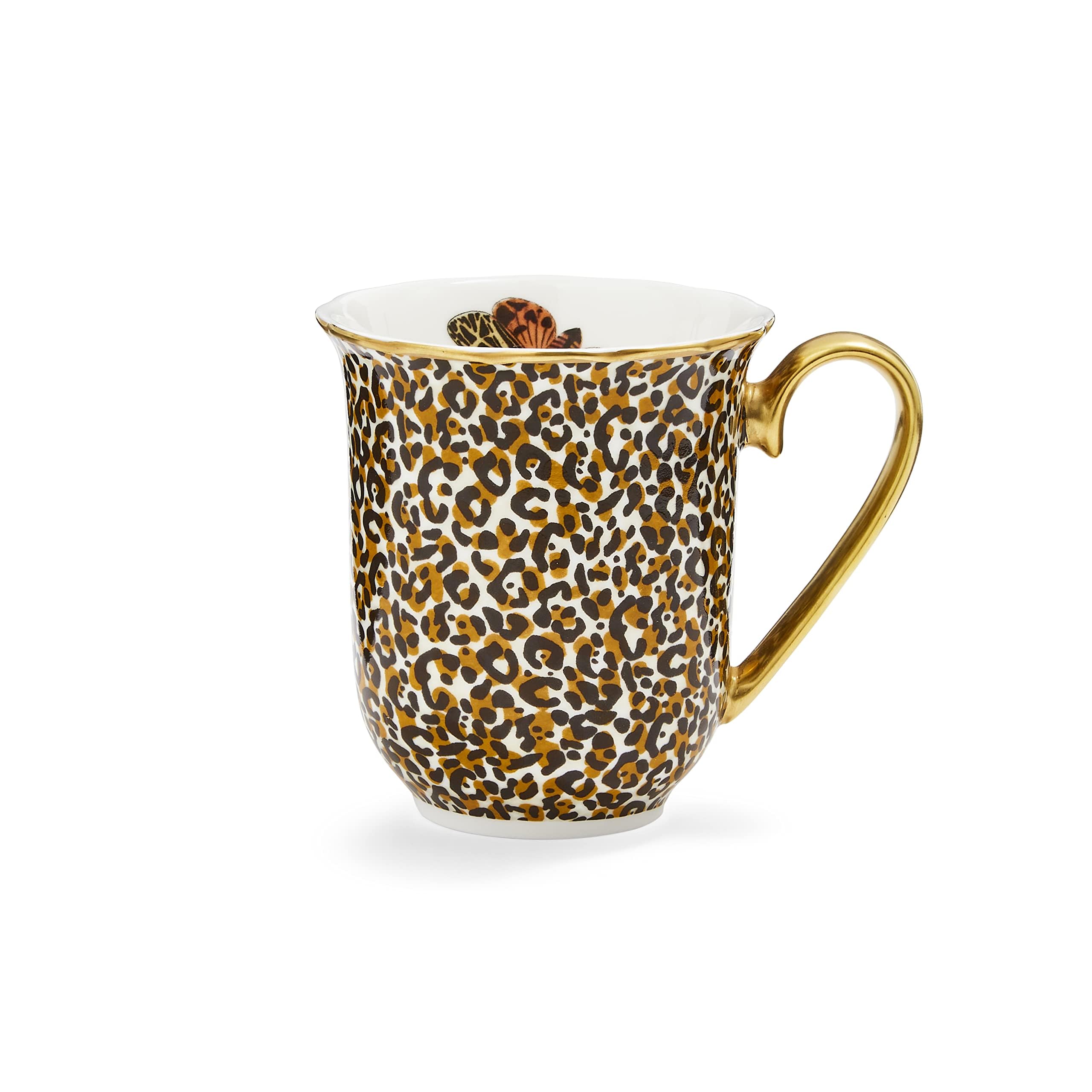 SpodeCreatures of Curiosity Collection Leopard Print Coffee Mug, 12 Ounce, Gold Rim and Handle, Made of Fine China, Mugs for Coffee, Tea Cup, Hand Wash