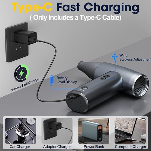 Miniatura 8 de Potente plumero de aire inalámbrico con fuerte soplado, portátil y recargable, para limpieza de tecladoportátilcochecámara, alternativa ecológica a