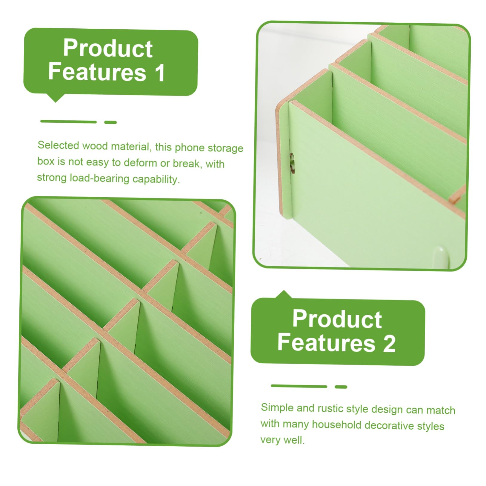 Porta Telefono Resistente Scrivania Scomparti Multipli in Legno Verde Organizer per Cellulare e Cavi Usb per Ufficio e Casa