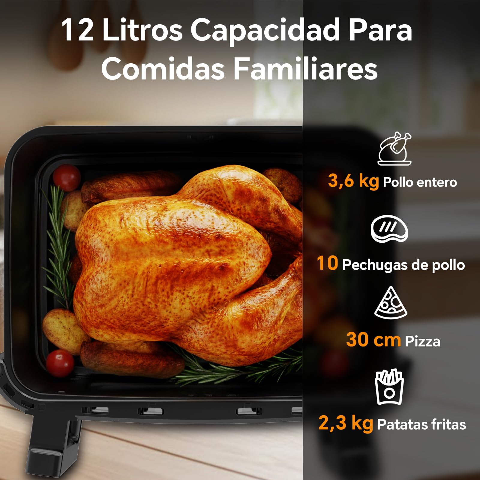 Air Fryer 12L | Friteuse à Air Chaud XXL Mode Flexible 1 ou 2 Zones, 2600W Double Chauffage Contrôle Indépendant Fenêtre et Éclairage, Friteuse sans Huile 2 Compartiments 8-en-1 Écran Tactile Recettes