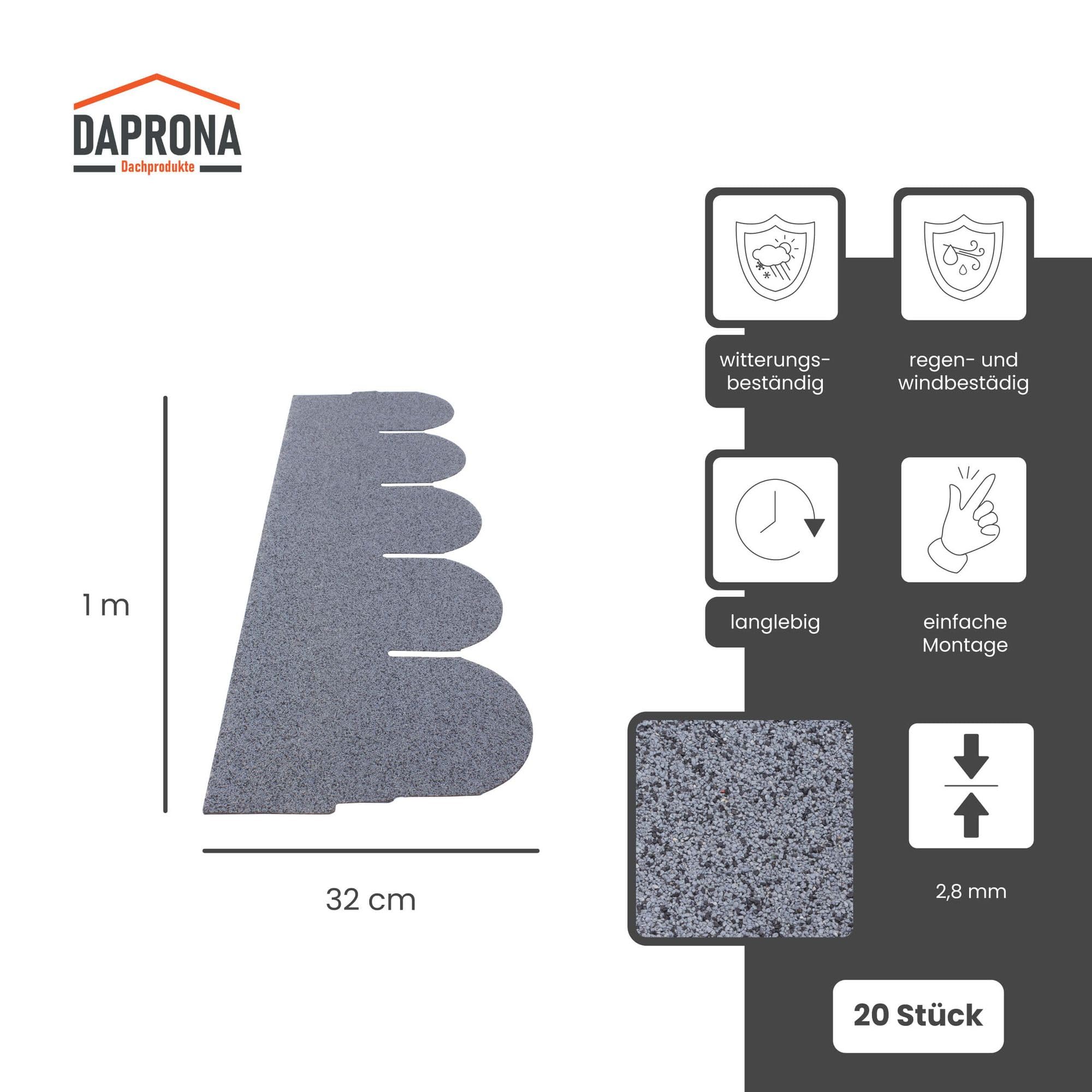 20x Bitumen Dachschindeln Biberschwanz Grau 1 m x 32 cm - 2,6 m² selbstklebend mit Glasvlieseinlage - wetterfest & UV-beständig für Gartenhaus, Carport, Garage, Pavillon