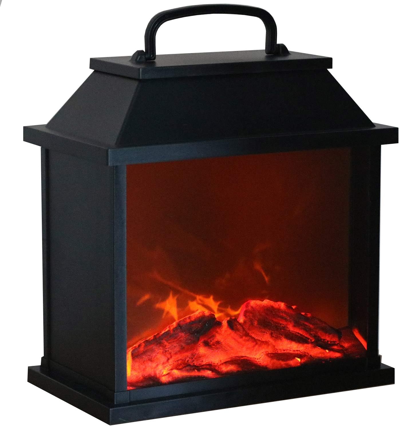 Tronje LED Fireplace Lamp - Flameless Fire Simulation - Lantern in Black 4h-Timer 6 LEDs Artificial Flame Effect USB or Battery Operated