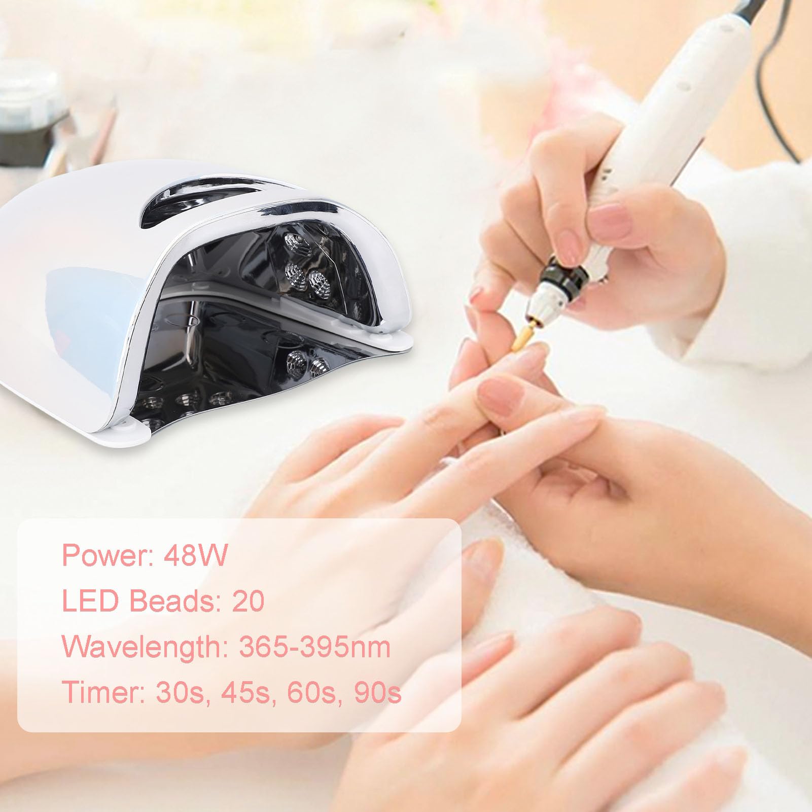 Lampa Paznokciowa LED o Powierzchni 48 W z podwójną długością Fali (365 Nm 395 Nm), Lampa Paznokciowa LED Smart Sensor, 4 Timery, 5200 MAh Bateria do Domu z Lakierów żelowych (wtyczka UE)