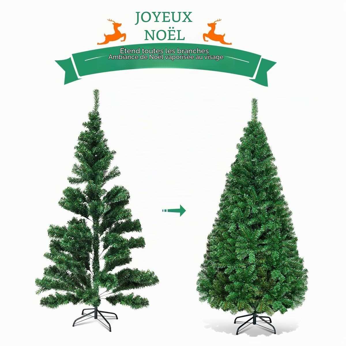 LIFEZEAL Sapin de Noël Artificiel en PVC, Arbre de Noël Artificiel Festif avec Branches Denses, Décoration de Noël avec Support en Acier, Christmas Tree (180 cm)