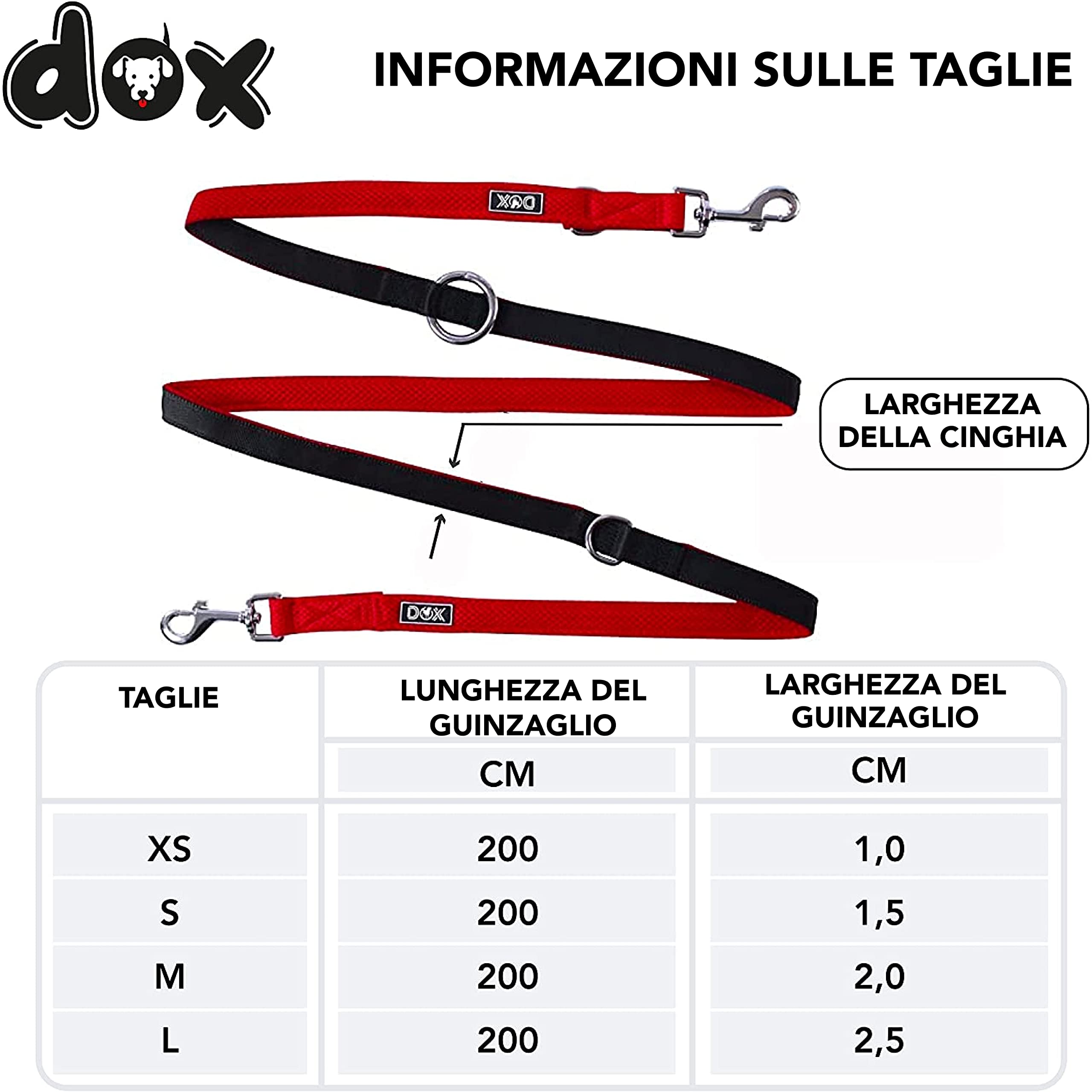 DDOXX Guinzaglio per Cani Air Mesh, Regolabile con 3 Misure, 2m | Tanti Colori e Taglie | Guinzaglio Doppio Cane Gatto Cucciolo Taglia Piccola Media Grande Piccoli Medi Grand | Rosso, M