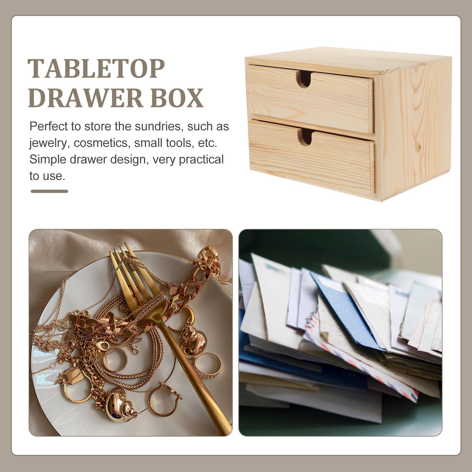 Schreibtisch-Organizer aus Holz mit Schubladen, 2-stöckig, kompakte Aufbewahrungsbox für Bürobedarf und Schmuck, stilvoller Schreibtisch-Organizer für Zuhause und Büro