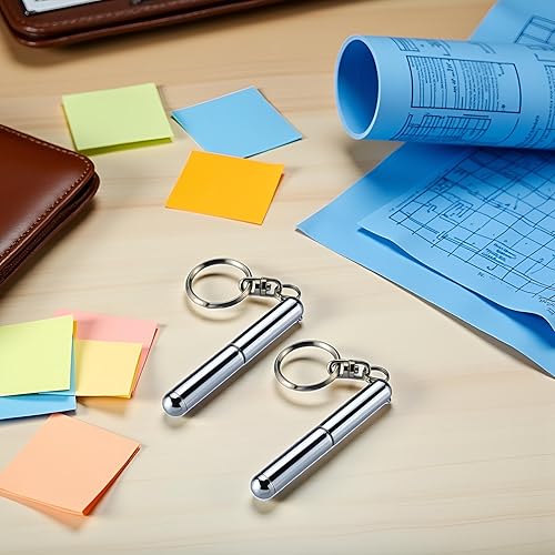 Miniatura 6 de BWESOO 2 mini bolígrafos retráctiles hechos de acero inoxidable, bolígrafo de herramientas de metal retráctil, llavero de bolsillo retráctil,