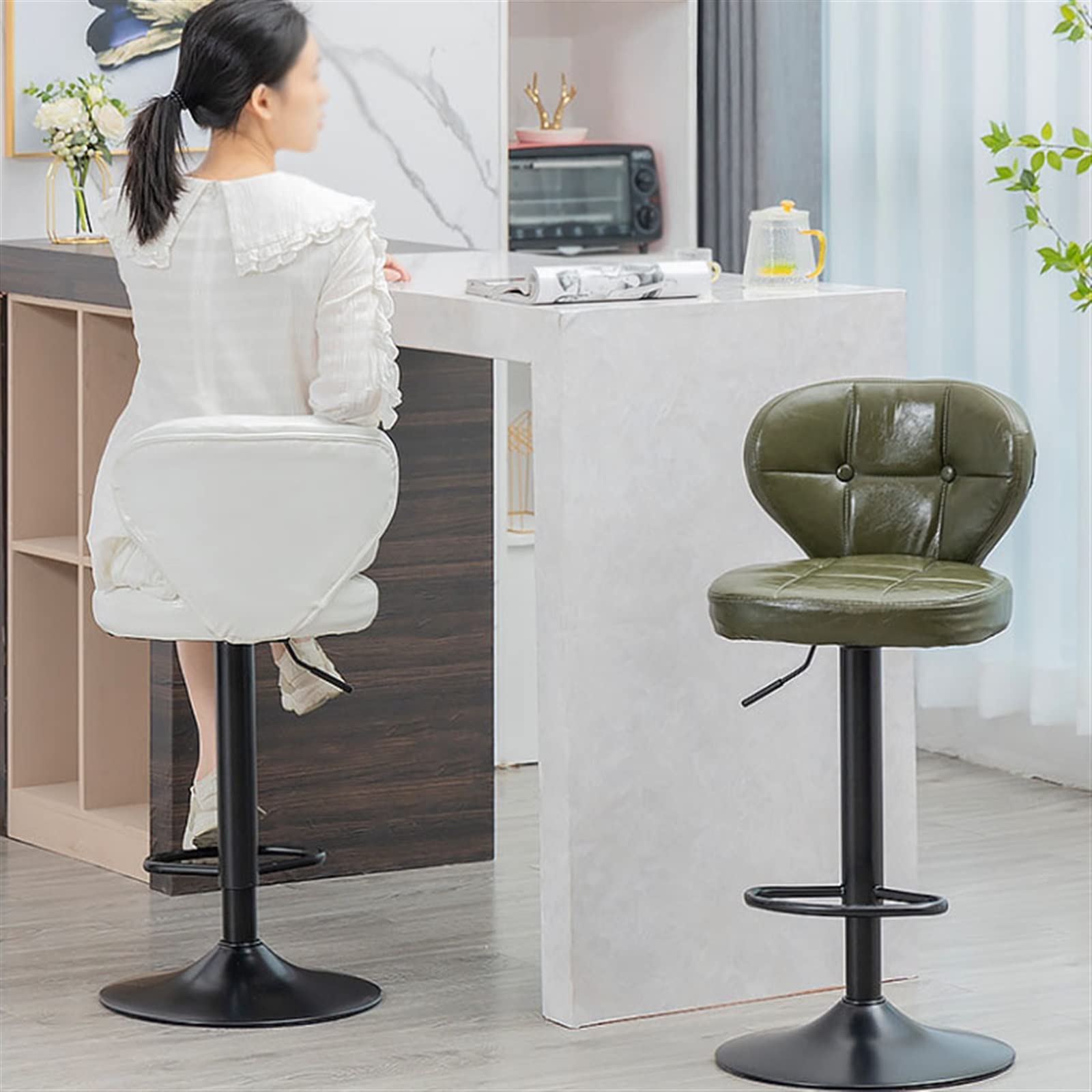 Taburetes De Barra Silla de Bar elevable de Estilo nórdico (63-83cm), Silla de Bar con Respaldo de Cuero PU Minimalista Moderno con Taburete Alto Giratorio Taburetes De Bar(D)