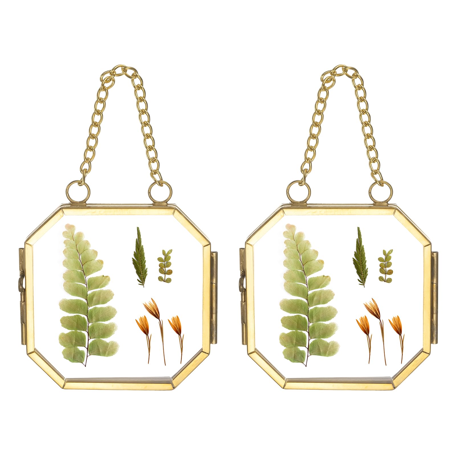 Mini cadre en laiton et verre suspendu pour fleurs pressées et photo 2pcs