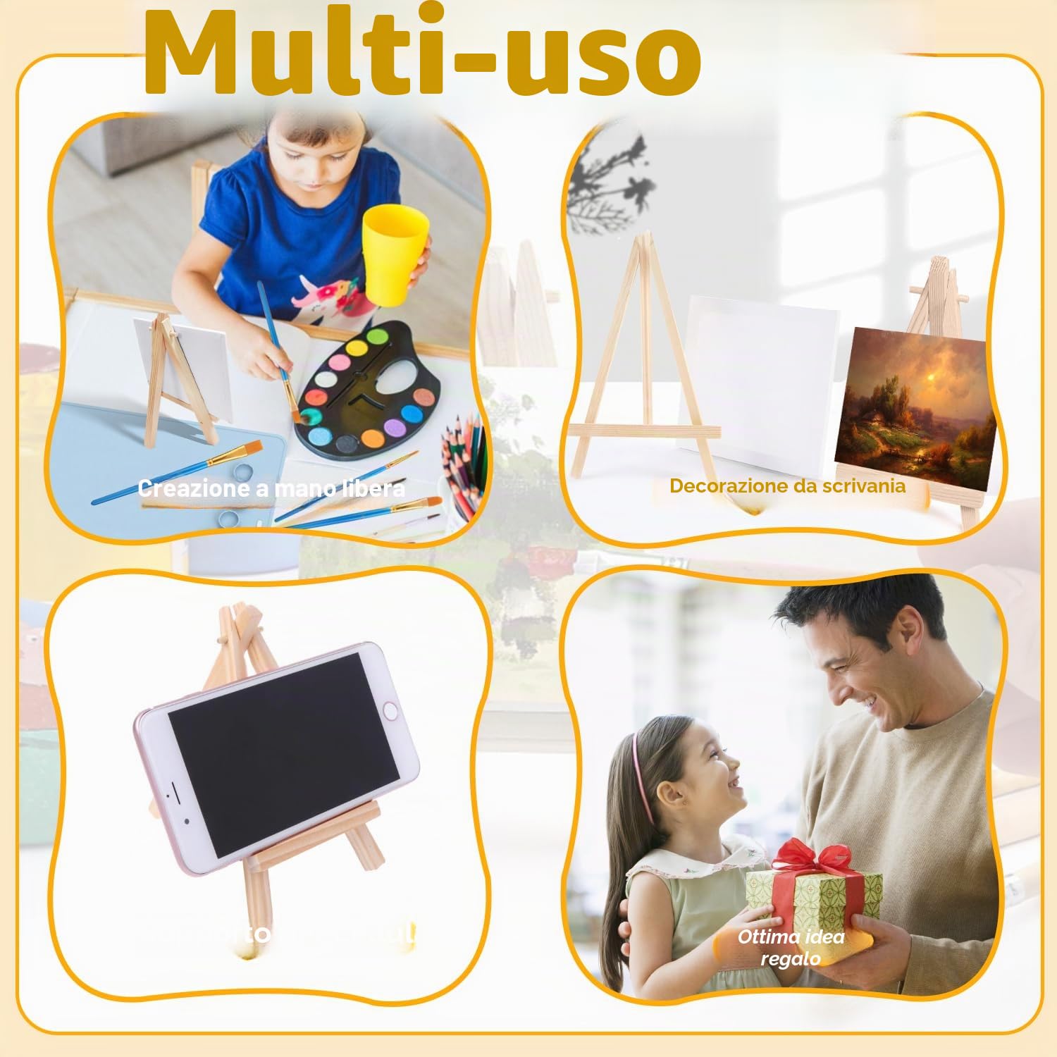 34 Pezzi Mini set di Tela per Dipingere da 9 * 16 cm Facile da Colorare su 15 * 15 cm Tele per Dipingere Mini Cavalletto Pittura Pieghevole per Pittura DIY Decorazione Natale Regali Festa Battesimo